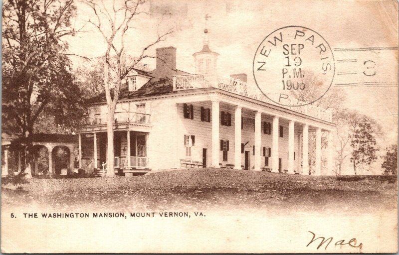 Washington Mansion Mount Vernon VA Virginia Antique Postcard PM Cancel WOB UDB 
