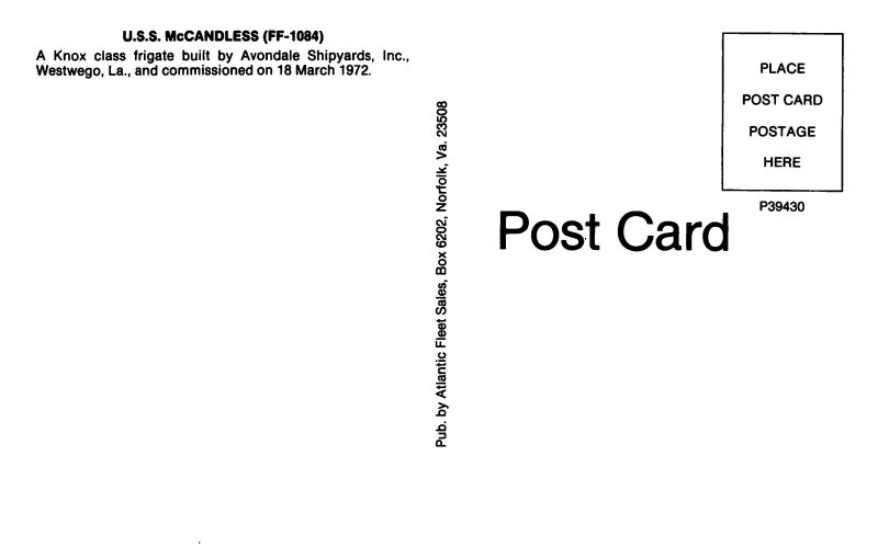 USS McCandless FF-1084 Frigate US Navy Ship postcard 