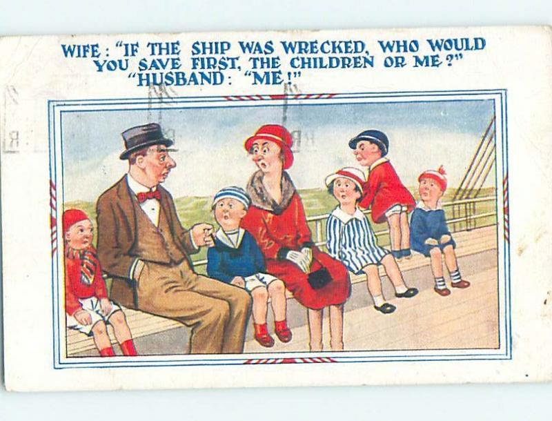 1932 comic BRITISH FAMILY ON BENCH OF SHIP BOAT HL9134