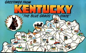 VINTAGE POSTCARD GREETINGS FROM KENTUCKY THE BLUE GRASS STATE MAP CHROME