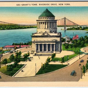 c1940s New York City NY Grant's Tomb Riverside Drive Linen PC Birds Eye Car A290