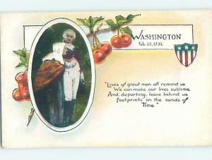 Pre-Linen patriotic GEORGE WASHINGTON AND MARTHA WITH HIS BIRTH DATE HJ2817