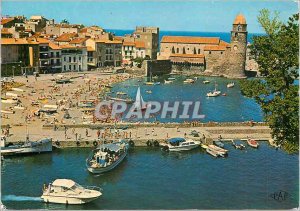 Modern Postcard Collioure the castle Templar harbor views the beach and the c...