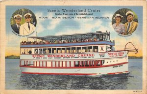 MIAMI BEACH FLORIDA VENETIAN ISLANDS SHIP CRUISE ADVERTISING POSTCARD (c. 1920s)