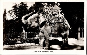RPPC Vintage Postcard People Riding Elephant PRETORIA ZOO South Africa KJ5