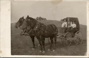 RPPC Three Handsome Men in Horse Drawn Carriage Ed Olson Center Postcard V19