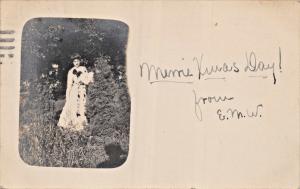 BEAUTIFUL YOUNG LADY IN GARDEN~REAL PHOTO POSTCARD 1905