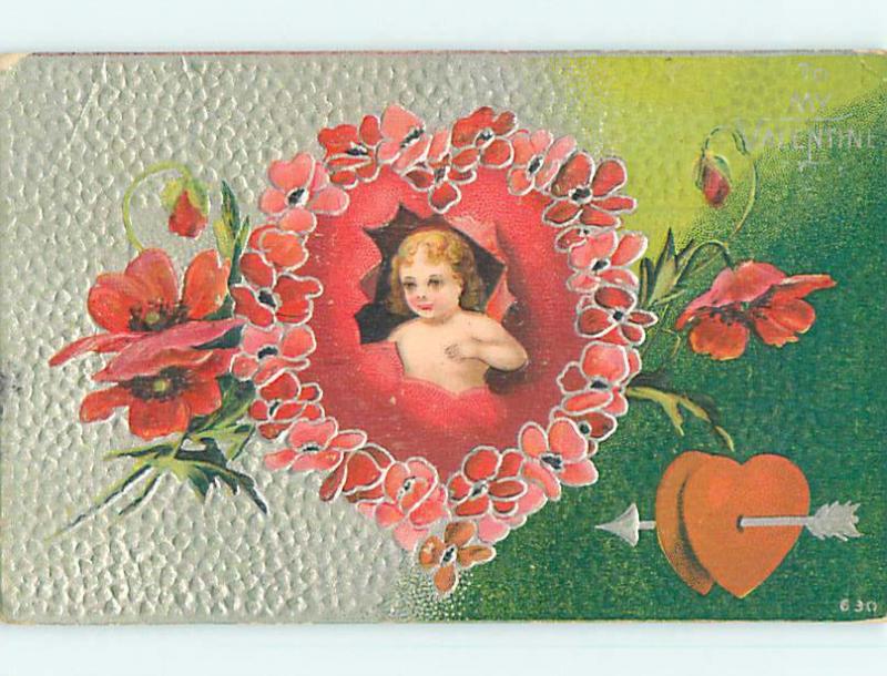 Divided-Back valentine CUPID BURSTS THROUGH A HEART r4081