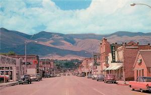 Vintage Postcard; Main Street Scene, City of Salmon ID Lemhi Co. Business Signs