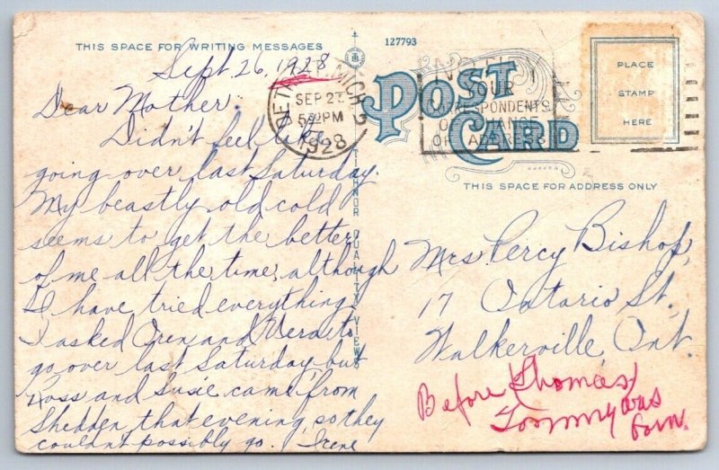 Scott Fountain, Belle Isle, Detroit, Michigan, Vintage 1928 Postcard