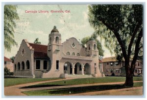 Riverside California CA Postcard Carnegie Library Exterior Building 1908 Antique