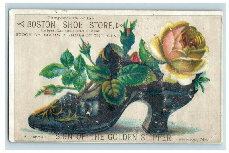 Boston Shoe Store Sign Of The Golden Slipper Lady's Black Shoe Roses Inside D1