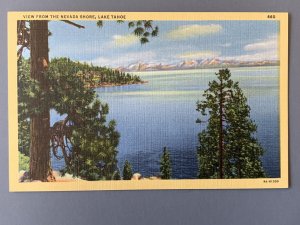 View From The Nevada Shore Lake Tahoe CA Landscape Linen Postcard A1140091558