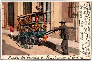 Postcard CUBA Havana Fruit and Poultry Vendor man with cart and child