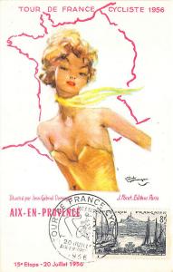 Tour De France 1956 Bicycle Race Signed Beautiful Woman Special Cancel Postcard