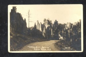 RPPC BLACK HILLS SOUTH DAKOTA CATHEDRAL SPIRES ROAD HIGHWAY REAL PHOTO POSTCARD