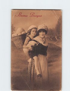 Postcard Buona Pasqua with Mother Daughter Picture