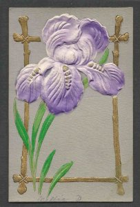Ca 1910 PPC* VINTAGE IRIS IN GOLD FRAME HEAVILY EMBOSSED MINT
