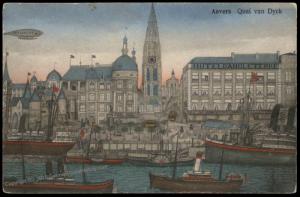 Belgium Anvers Antwerp Zeppelin PPC Quai van Dyck German Feldpost 77027