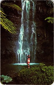 Tahitian Waterfall Postcard by United Airlines Issued Travel Card