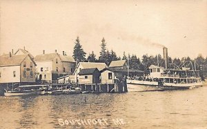 Southport ME Steamship at Dock Shore View Real Photo Postcard