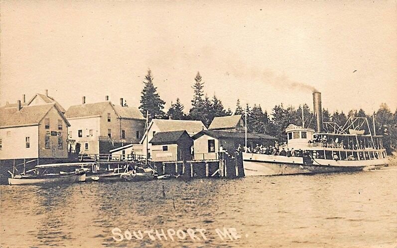 Southport ME Steamship at Dock Shore View Real Photo Postcard