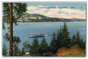 Coeur D'Alene Idaho ID Postcard Seeweewana Lake Ferry Boat c1940 Vintage Antique