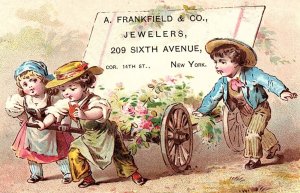 c1880 NEW YORK A. FRANKFIELD & CO JEWELERS CHILDREN VICTORIAN TRADE CARD P127