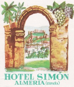 Spain Almeria Hotel Simon Vintage Luggage Label sk2800