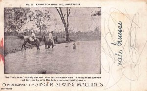 KANGAROO HUNTING AUSTRALIA SINGER SEWING MACHINES AD NO.2 POSTCARD (c.1905)