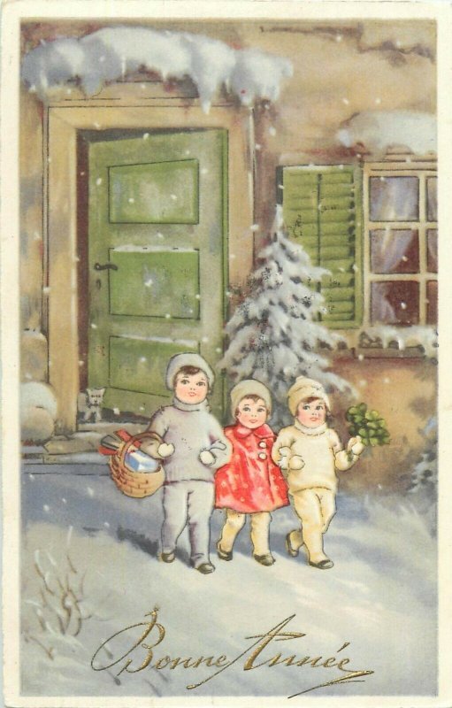 Happy New Year Children Winter Fantasy Luck Shamrocks Bonne Annee