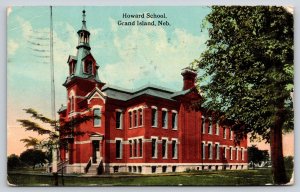 Grand Island Nebraska~Howard School Bldg Exterior View~PM 1913~Vintage Postcard