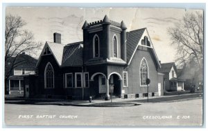 Cresco Iowa IA RPPC Photo Postcard First Baptist Church c1950's Vintage