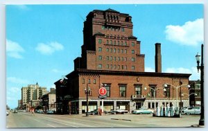 GARY, IN Indiana ~ STREET SCENE Knights of Columbus Marathon Gas c1950s Postcard