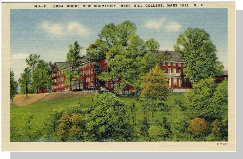 Mars Hills, North Carolina/NC Postcard, College/Moore Dormitory, Near Mint!