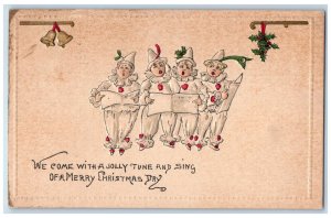 c1910's Christmas Women Choir Berries Ringing Bell Embossed Posted Nash Postcard