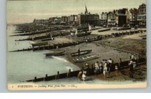 WORTHING ENGLAND View West from Pier c1910 Postcard