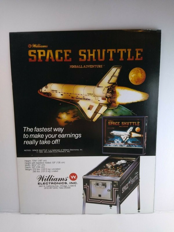 Space Shuttle Pinball Flyer Original Foldout Brochure US Defender Aircraft 1984 