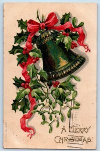 P. Sander Signed Artist Postcard Christmas Ringing Bell Holly Berries Mistletoe