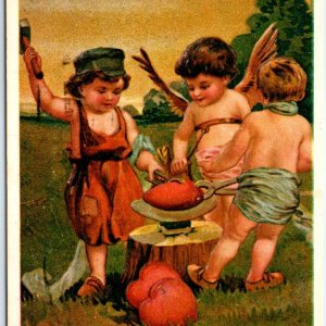 c1990s To My Valentine Forging Heart Blacksmith Cupid Postcard Art Print A184