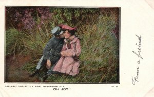 Vintage Postcard Oh Joy! Kissing On The Grassy Ground Comic Card Souvenir