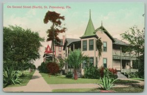St Petersburg Florida~2nd Street North~Beautiful Home Corner~Palm in Yard~c1910