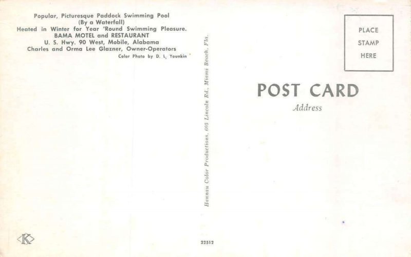 Mobile Alabama Bama Motel and Restaurant Vintage Postcard CC1876