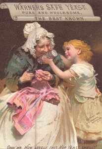 Victorian Trade Card - Warner's Safe Yeast - Old Lady and Child 1887