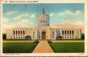 Vtg 1930's Oregon State Capitol Building Salem Oregon OR Linen Postcard