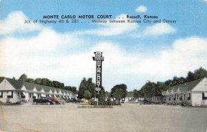 Russell, KS Kansas  MONTE CARLO MOTOR COURT  Roadside Motel  ca1940's Postcard