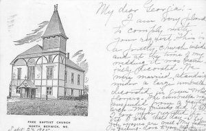 North Berwick  Maine Free Baptist Church (Sketched) 1905 UDB Postcard Used