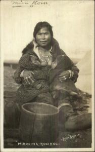 Native Eskimo Woman Breastfeeding Babies Mikinina Kow Kow Alaska AK RPPC