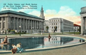 Vintage Postcard 1930's Public Library Civic Center City County Bldg. Denver CO
