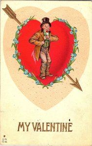 My Valentine with Man in Top Hat Vintage 1913 Embossed Lithograph Postcard